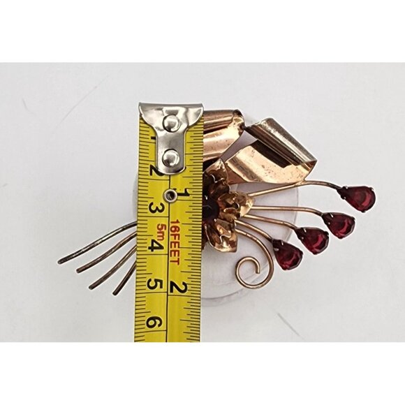 Vintage Sterling Silver with Rose Gold Vermeil Plum Rhinestone Floral Brooch 40s - Picture 9 of 12